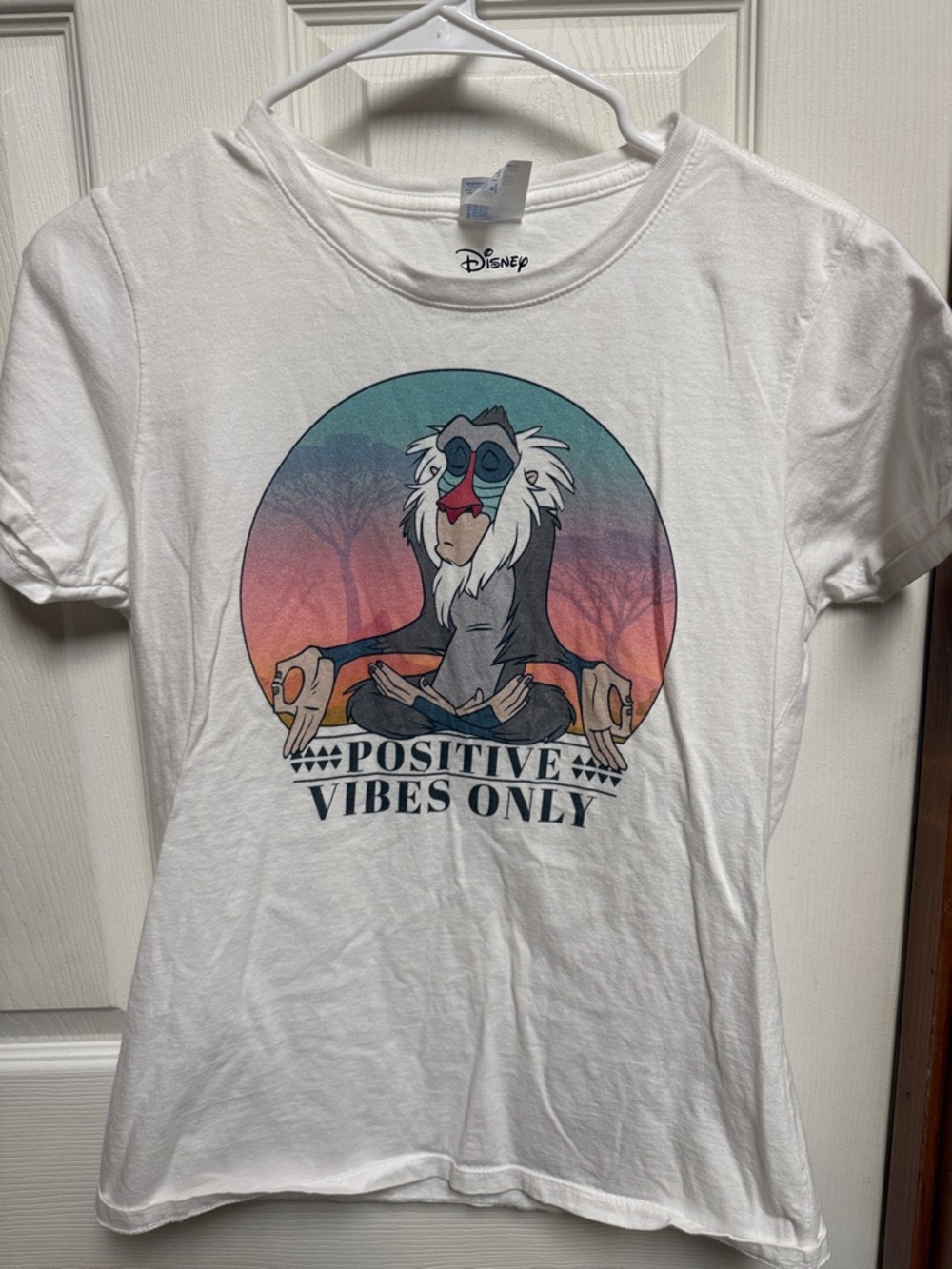 Disney White Tee with Rafiki Sunset Graphic